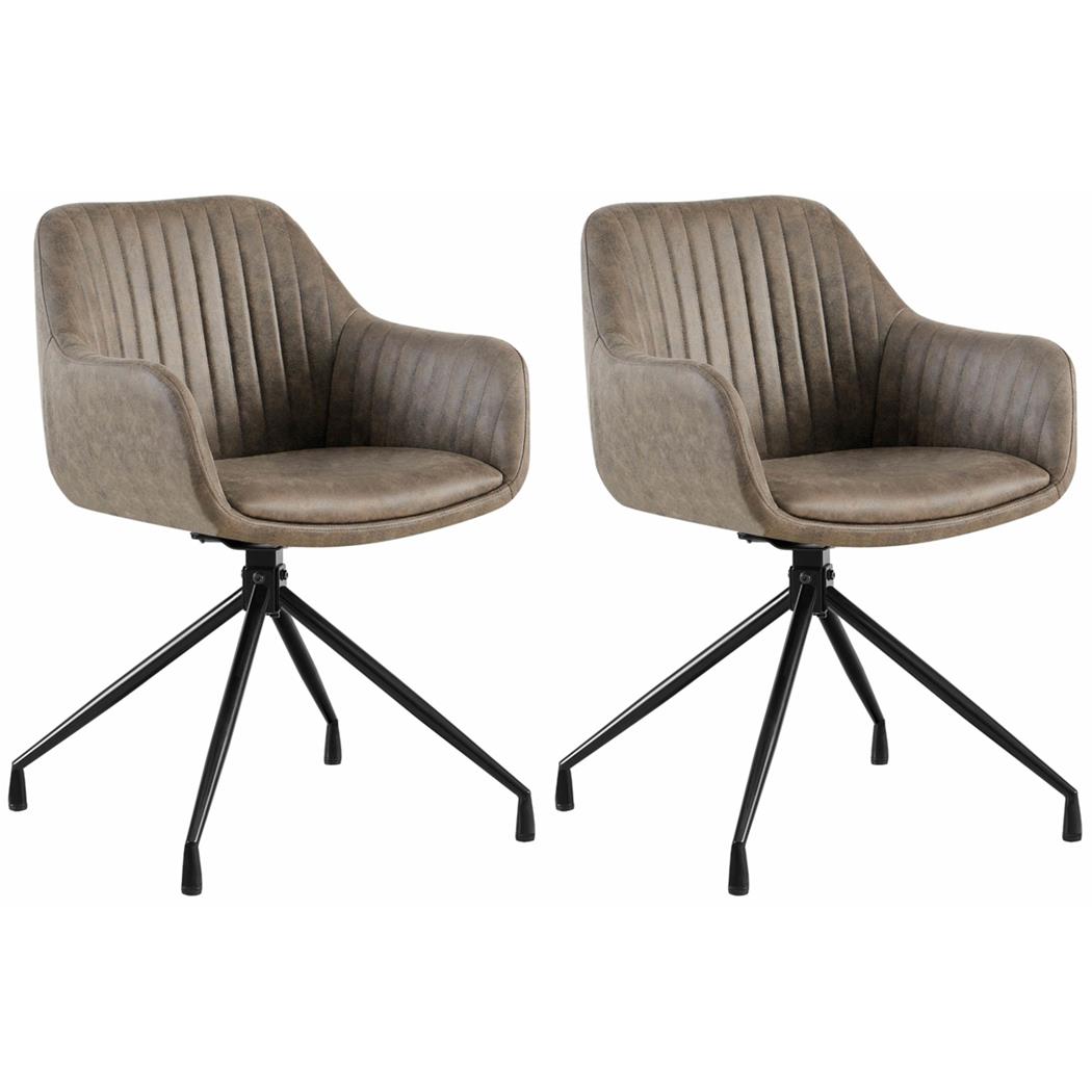 Lot de 2 Chaises Visiteur TANNER, Structure Métallique, Pivotante à 180º, Cuir, Gris