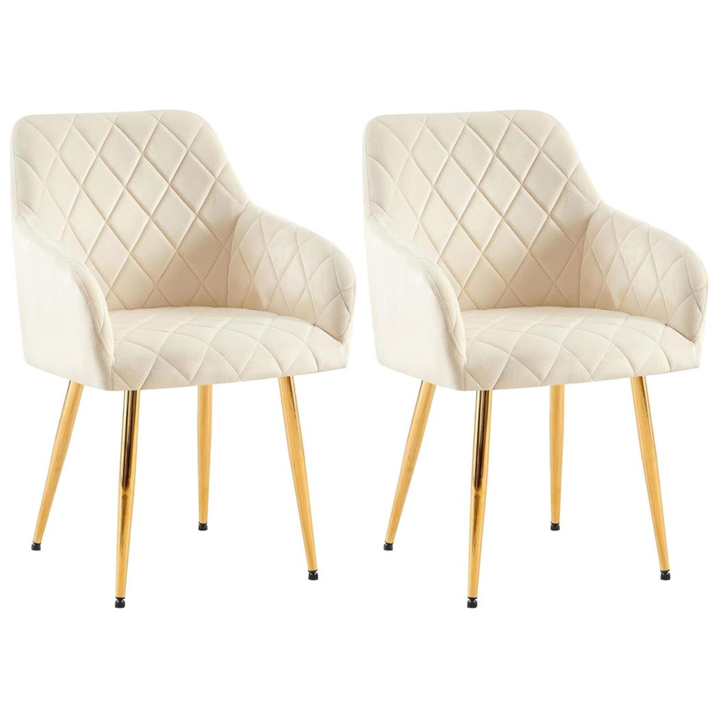 Lot de 2 Chaises Visiteur GLOVER, Elégance et Confort, Pieds Métalliques Dorés, en Velours Crème