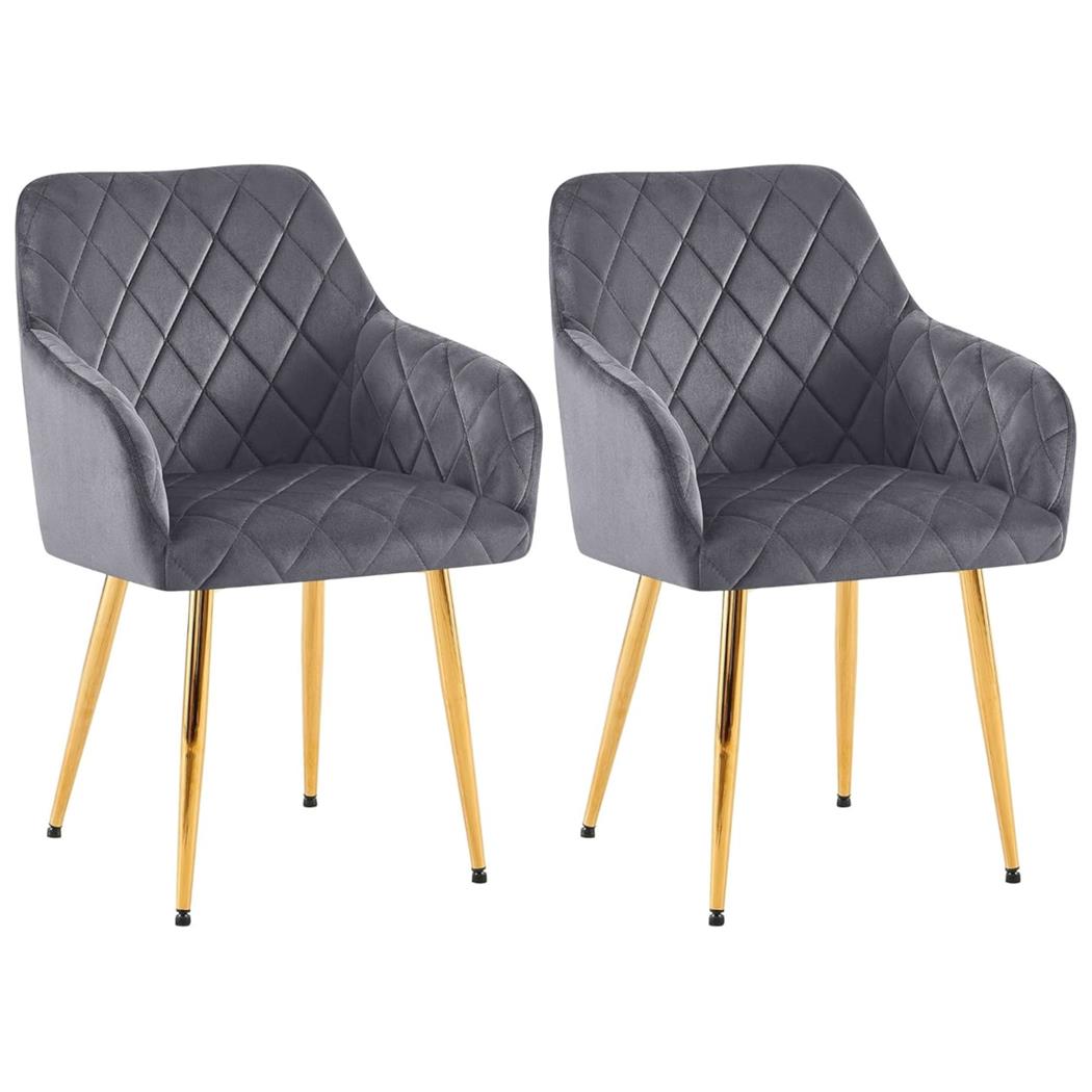 Lot de 2 Chaises Visiteur GLOVER, Elégance et Confort, Pieds Métalliques Dorés, en Velours Gris Foncé