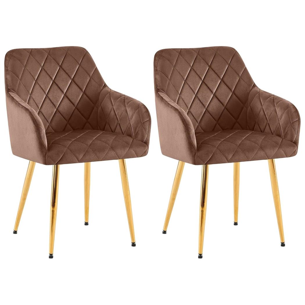Lot de 2 Chaises Visiteur GLOVER, Elégance et Confort, Pieds Métalliques Dorés, en Velours Marron