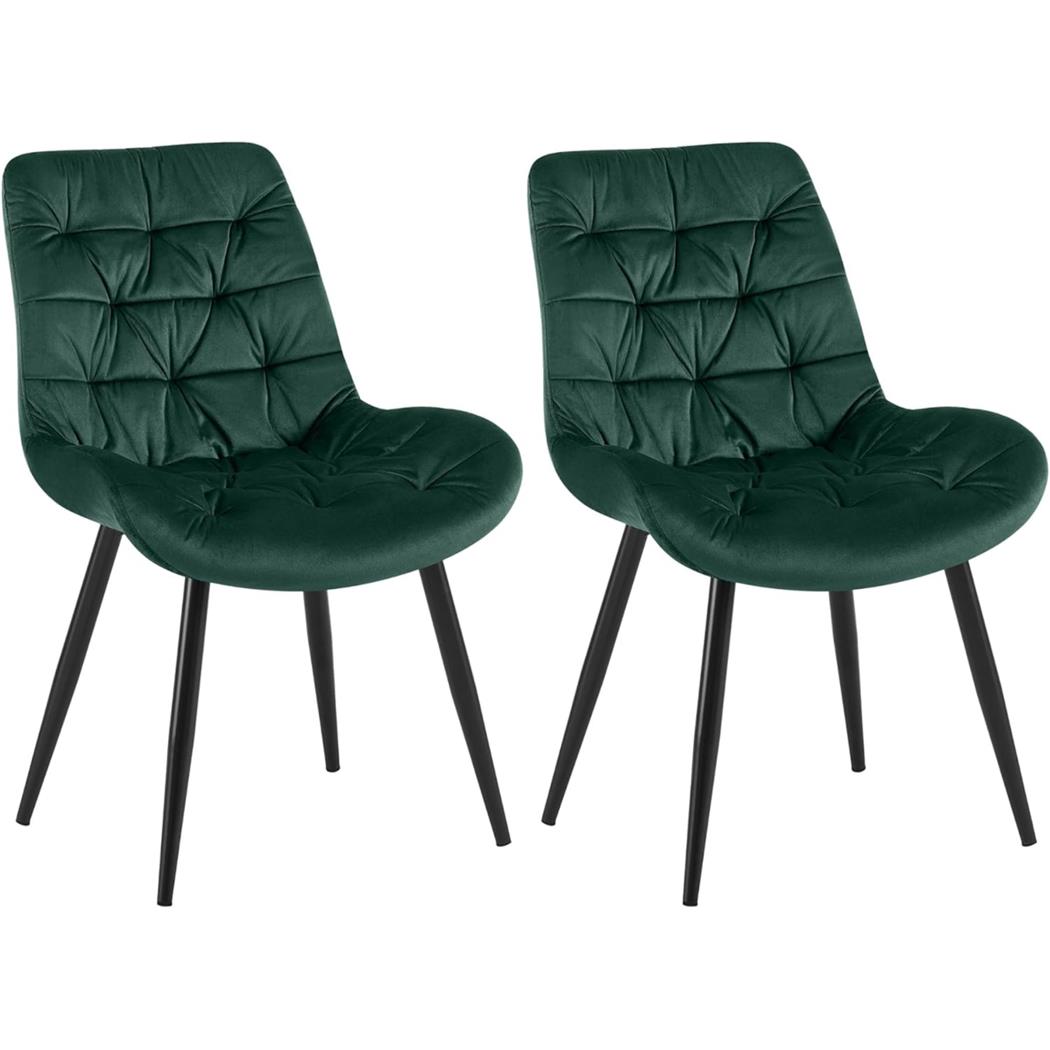 Lot de 2 Chaises visiteur LENNY, Piétement métallique Noir, en Velours, Vert