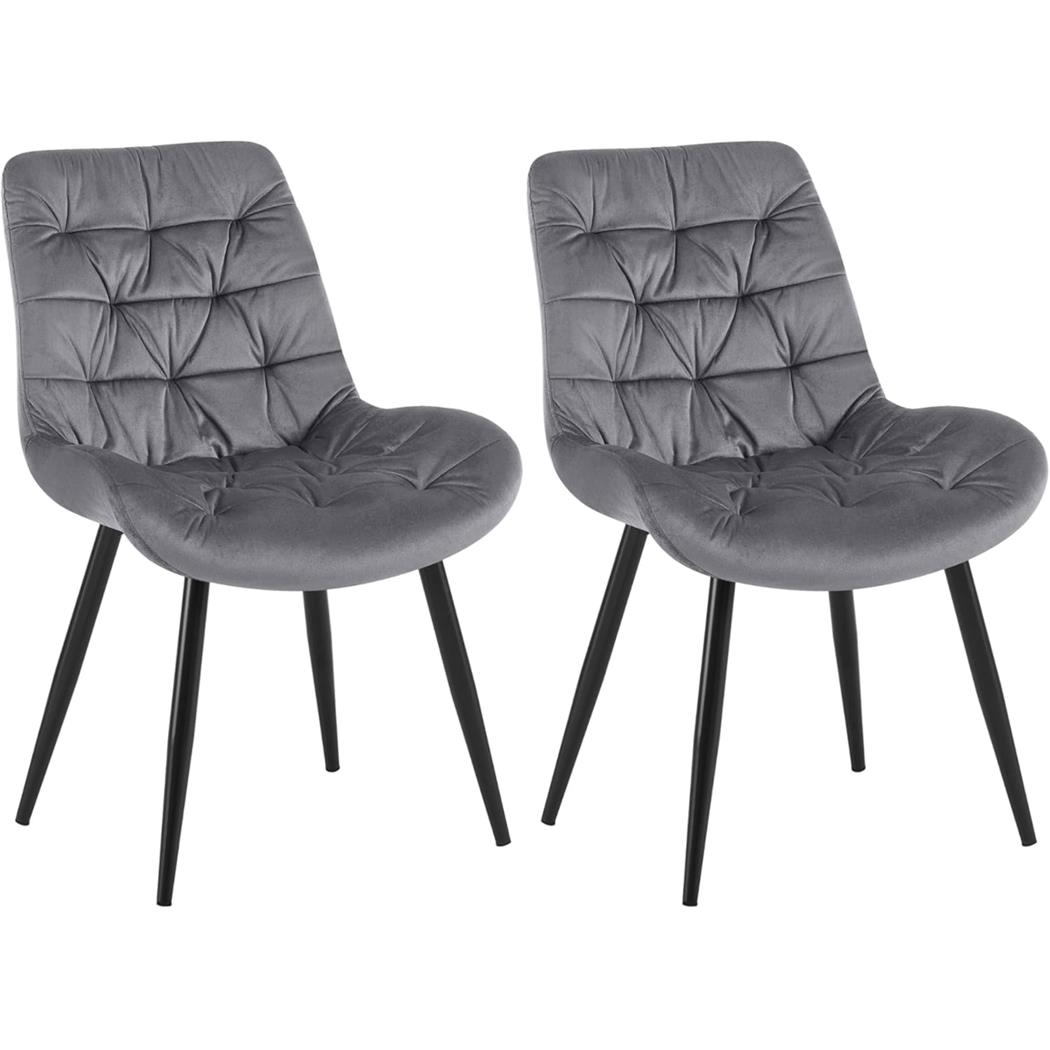 Lot de 2 Chaises visiteur LENNY, Piétement métallique Noir, en Velours, Gris Foncé