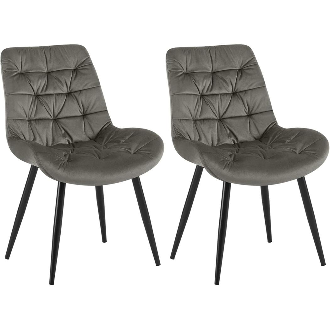 Lot de 2 Chaises visiteur LENNY, Piétement métallique Noir, en Velours, Gris Anthracite