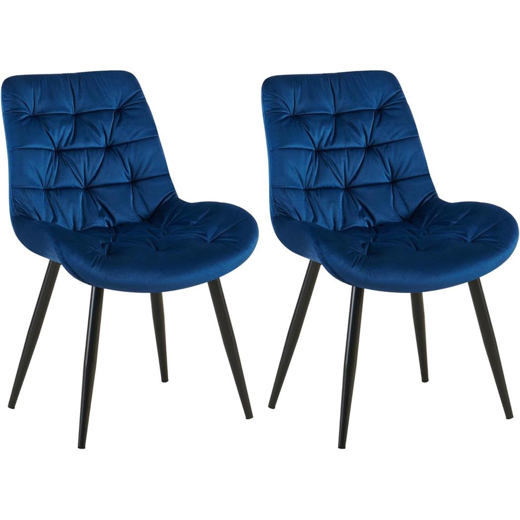 Lot de 2 Chaises visiteur LENNY, Piétement métallique Noir, en Velours, Bleu