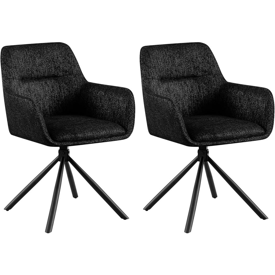 Lot de 2 Chaises Visiteur COREY, Design Moderne, Pivotantes à 180°, Tissu Noir