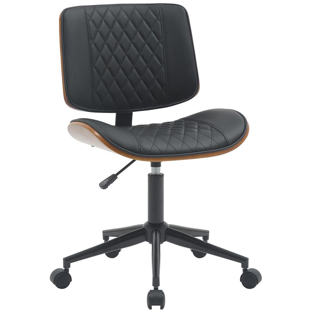 Chaise de Bureau MARYEN, Style Scandinave, Piètement Noir, Noyer et Cuir, Noir