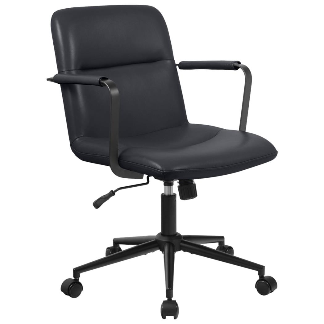 Chaise de bureau COBY, Cuir Authentique, Piètement métallique, Noir