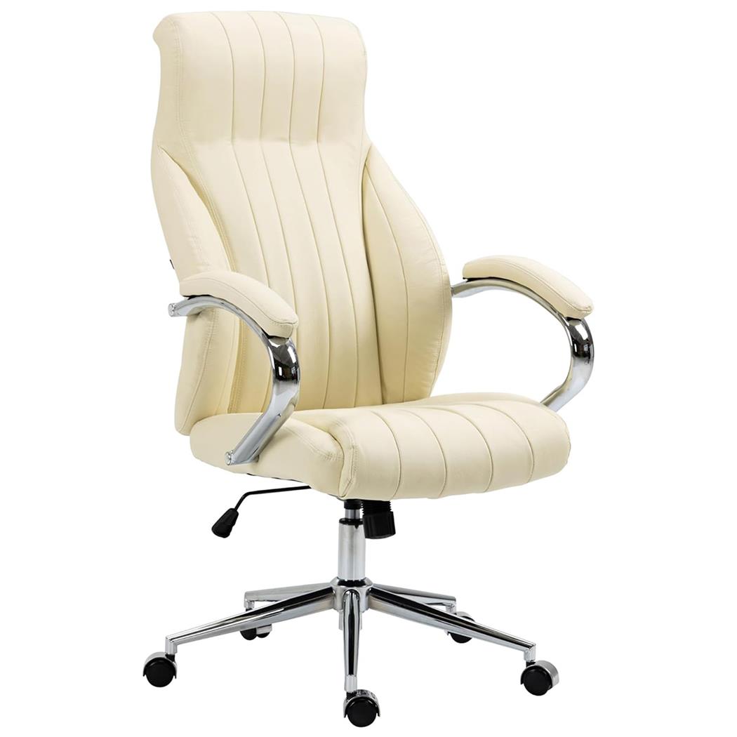 Fauteuil de bureau DALIA, Robuste et Élégant, Piétement Métallique, en Cuir Authentique, Crème