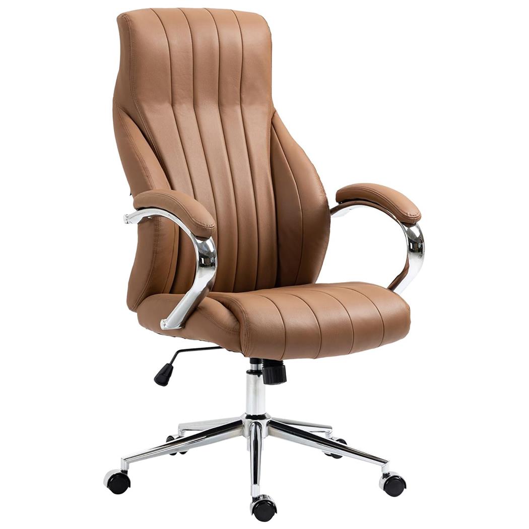 Fauteuil de bureau DALIA, Robuste et Élégant, Piétement Métallique, en Cuir Authentique, Marron Clair