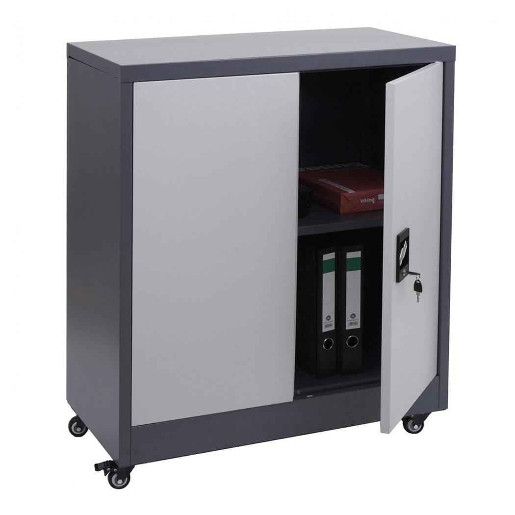 Caisson Mobile BRENTON, 98x40x80 cm, avec Roulettes, en Acier, couleur Gris Foncé et Gris Clair