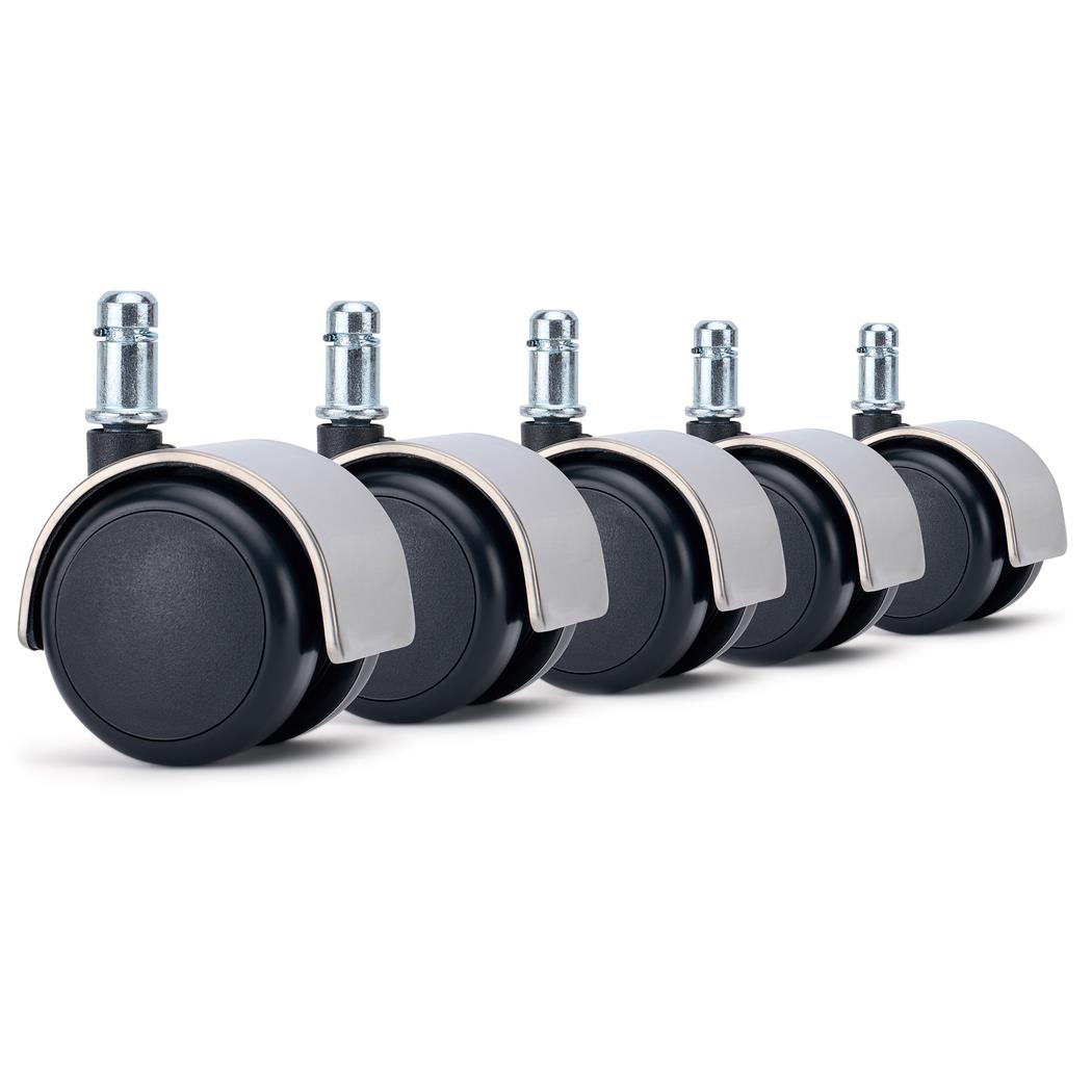 5x Roulettes pour Sols Durs COVER 11x50mm, Finition Chromée, Argenté