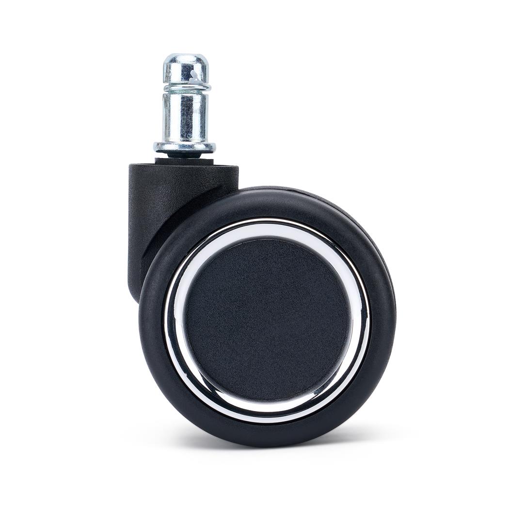 5x Roulettes pour Sols Durs SMART 11x50mm, Revêtement en Gomme, Détail Chromé, Noir