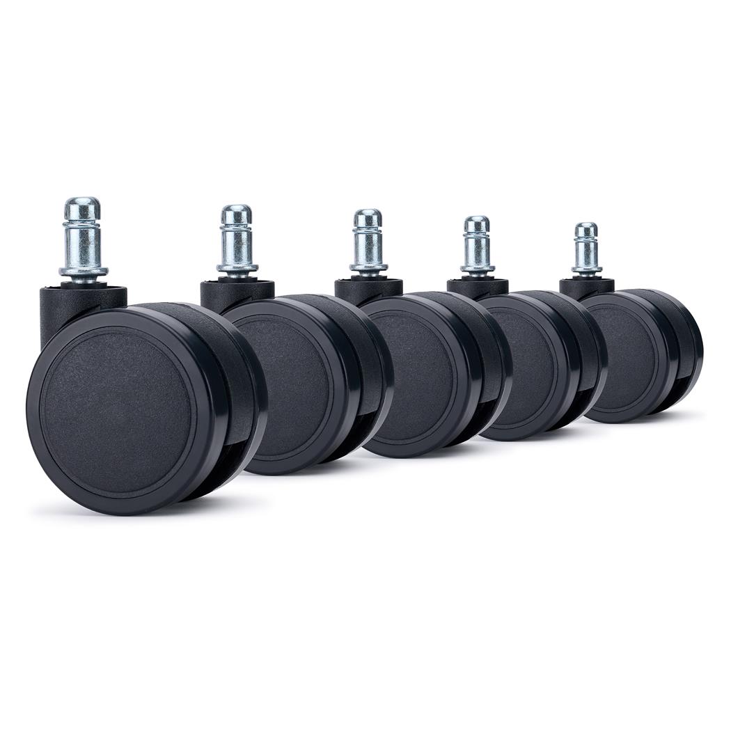 5x Roulettes VOLT 11x50mm, pour Sols Durs, Revêtement en Gomme, Noir