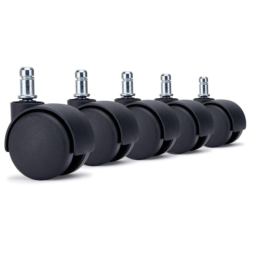 5x Roulettes Pour Chaise de Bureau SPIN, Sols Moquettes, Dimensions 11x50 mm, Noir