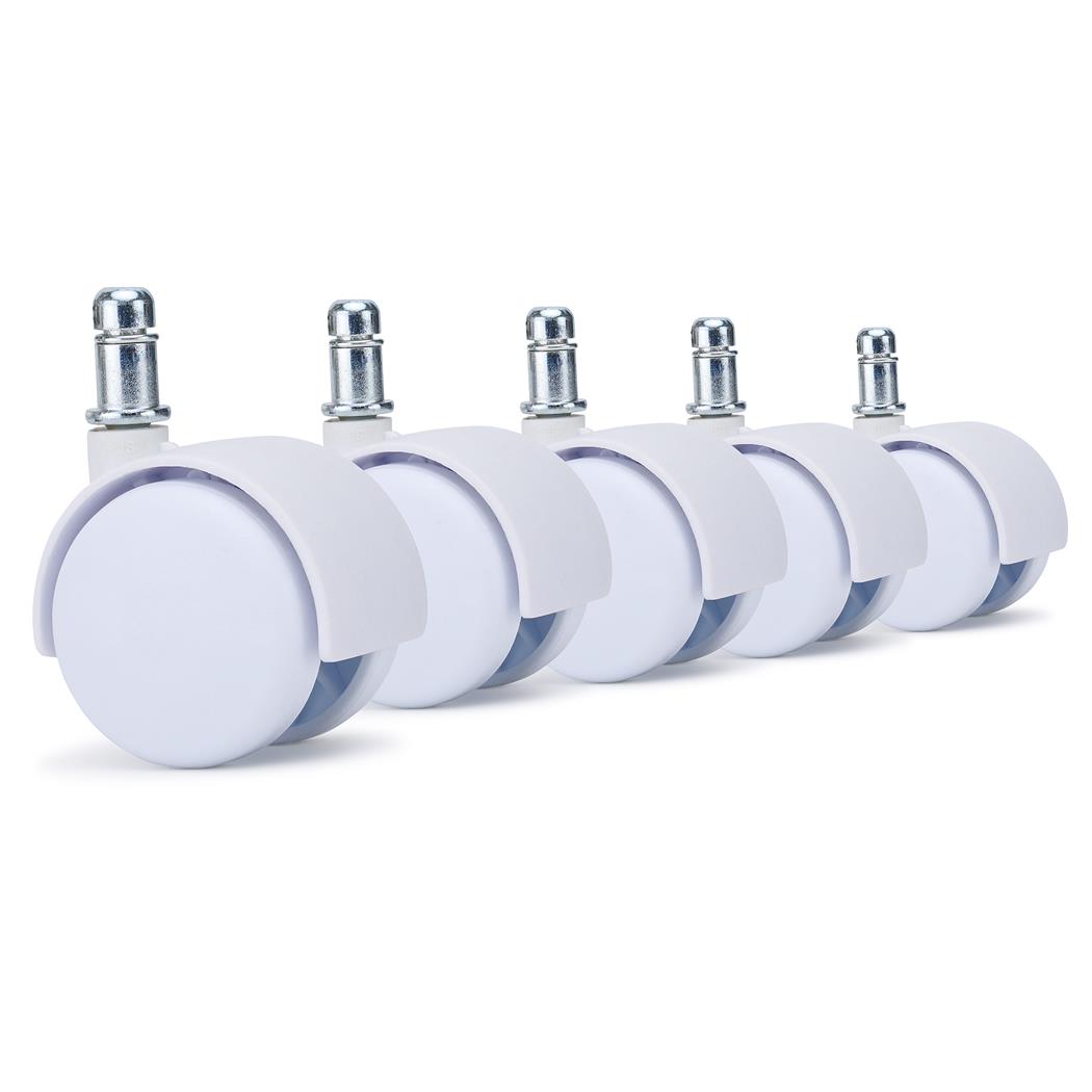 5x Roulettes Pour Chaise de Bureau SPIN, Sols Moquettés, Dimensions 11x50 mm, Blanc