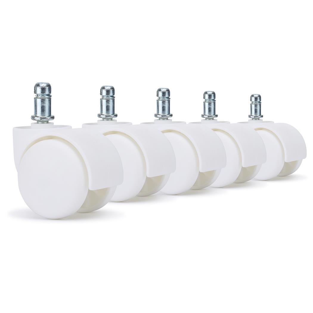 5x Roulettes JACK, 11x50mm, pour Sols Moquettés, Plastique, Blanc