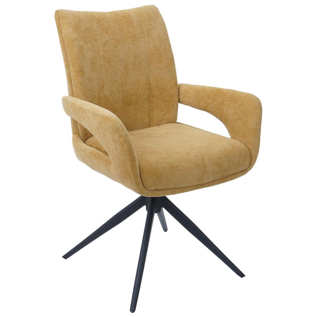 Fauteuil Visiteur LELIA, Pivotante, Rembourrage Épais, Design Moderne, en Tissu, couleur Jaune Moutarde