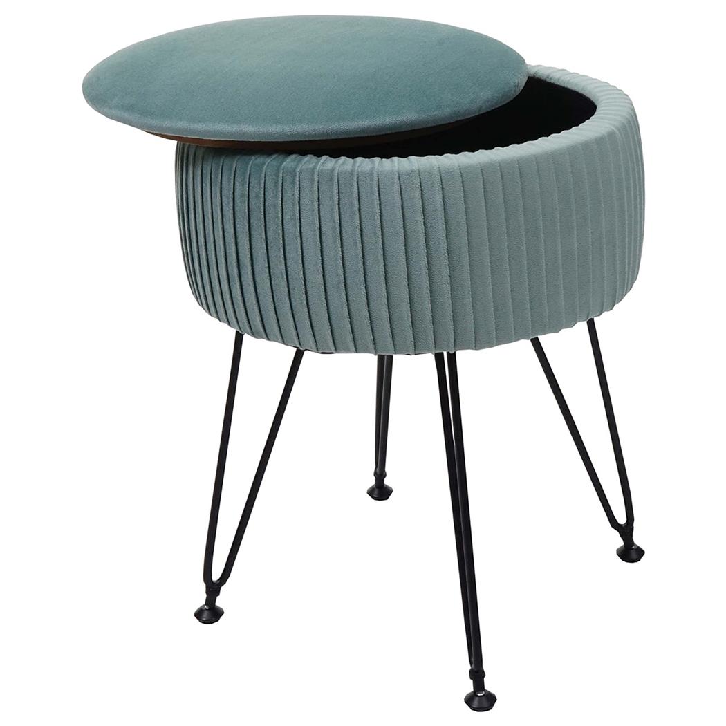 Tabouret MEKO, Compartiment de Rangement, Pieds Noirs, En Tissu Vert