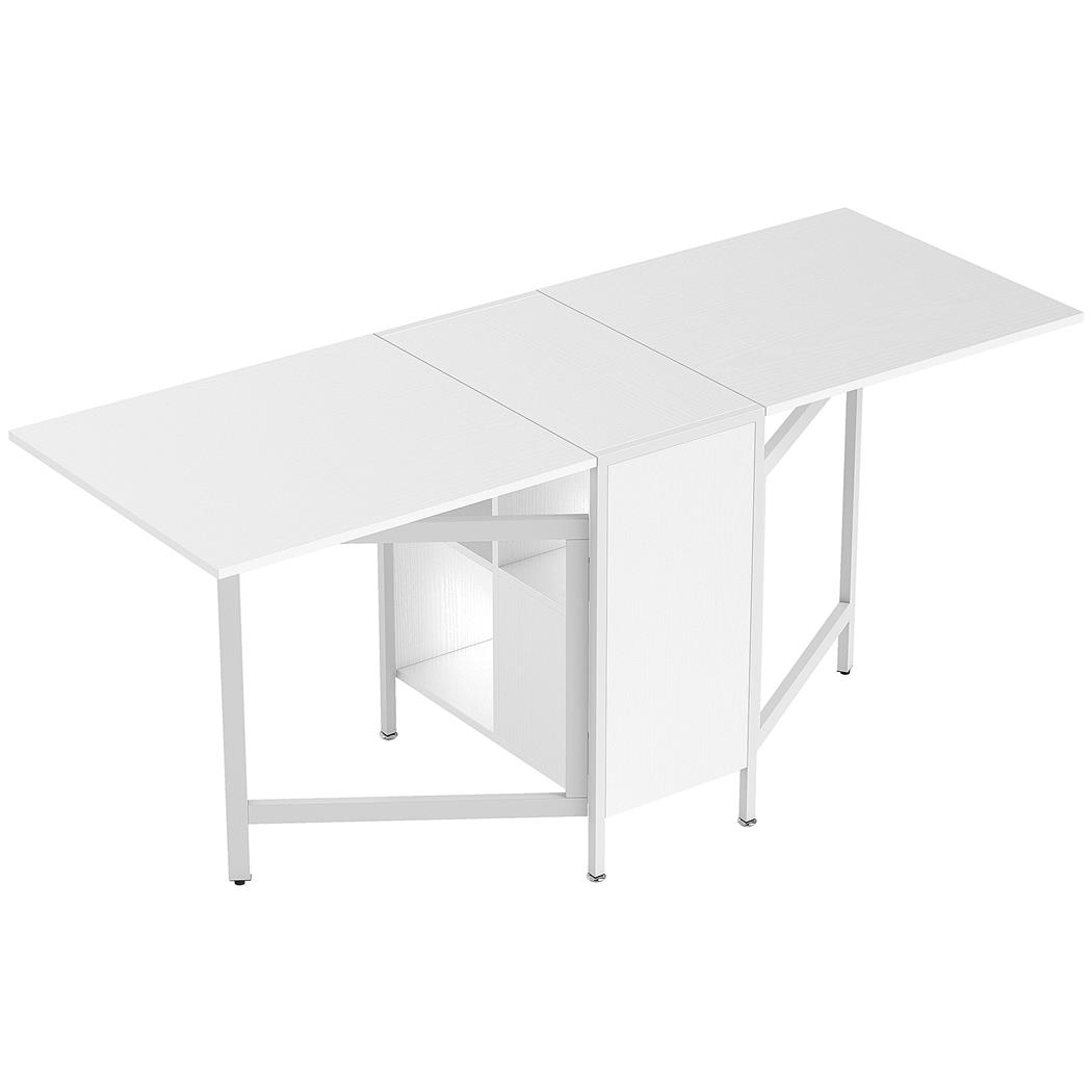 Table de Réunion ALMATY, Métal et Bois, 2 Rallonges Abattables, 3 Configurations, Blanc
