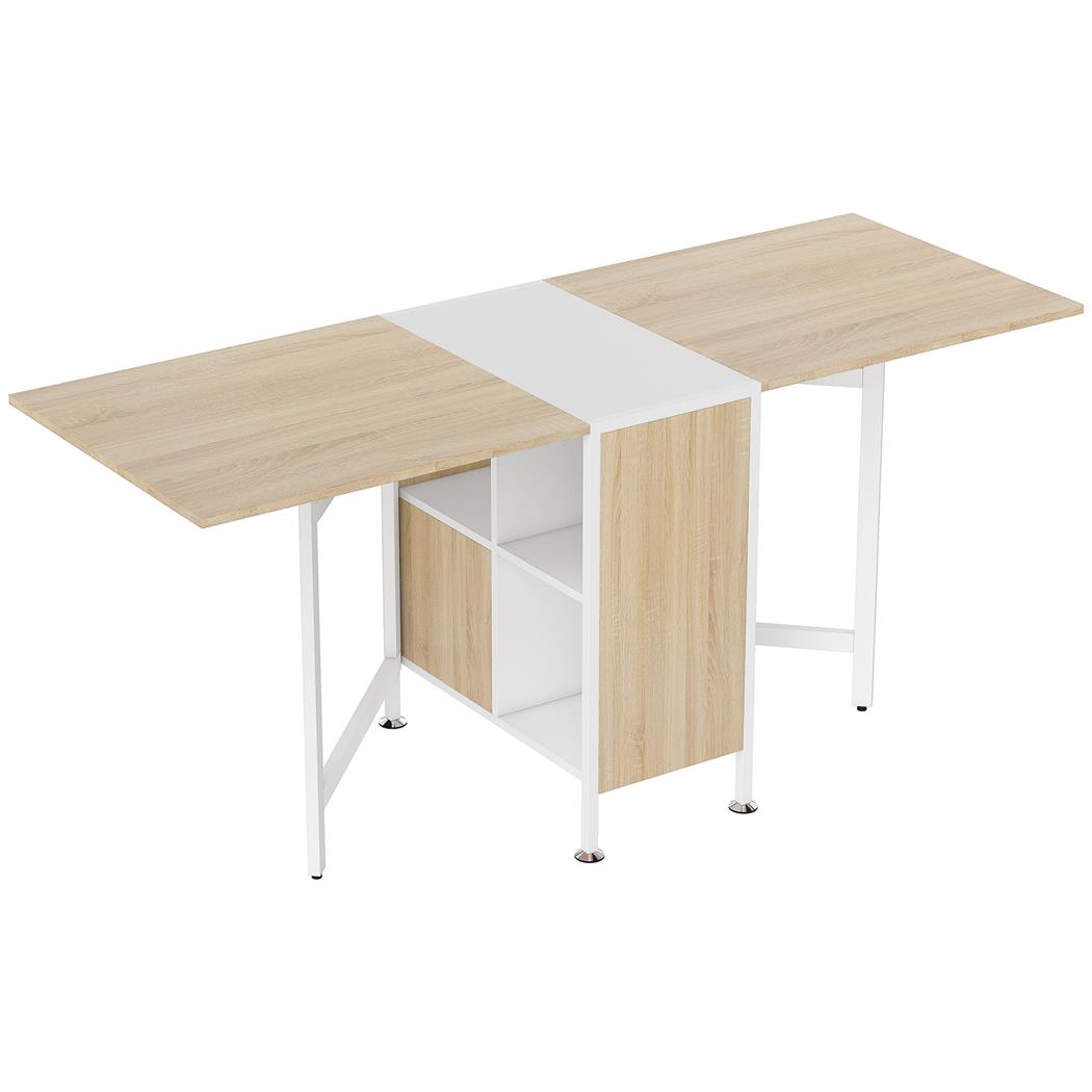 Table de Réunion ALMATY, Métal et Bois, 2 Rallonges Abattables, 3 Configurations, Chêne et Blanc