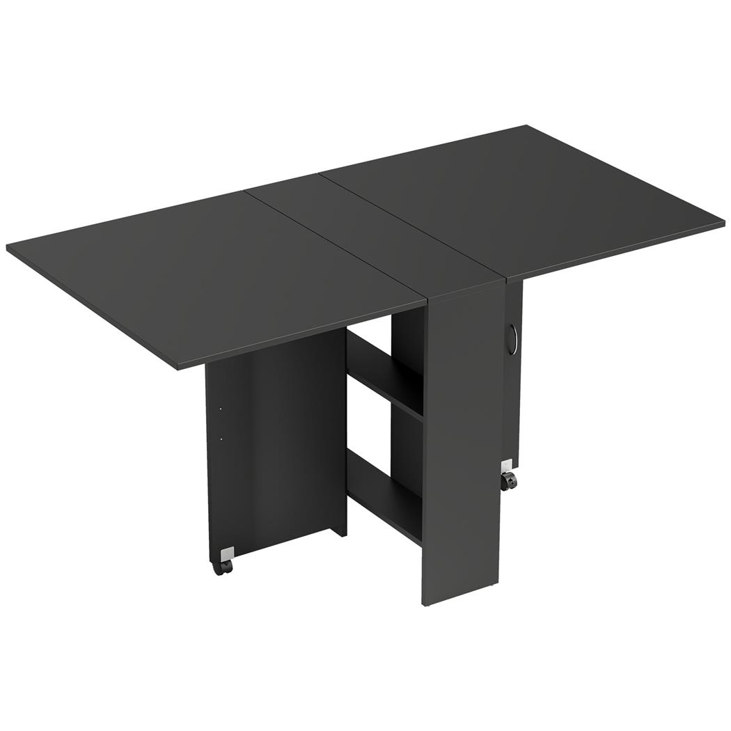 Table de Réunion MORONI, avec Roulettes et Étagères de Rangement, jusqu’à 6 Personnes, Noir