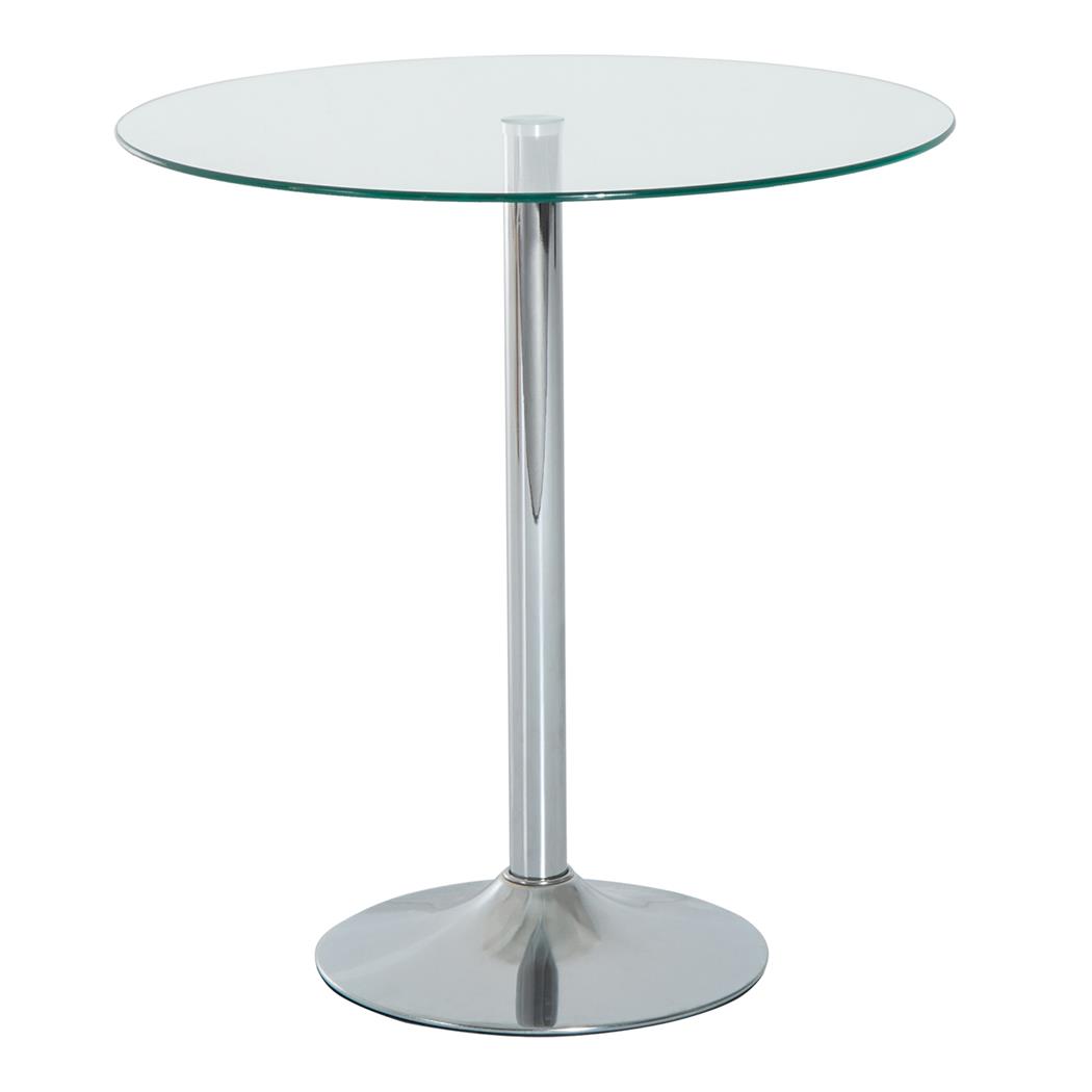 Table de Réunion OBA, Dimensions Ø70x74,5 cm, Verre Trempé et Structure Métallique, Gris Chromé