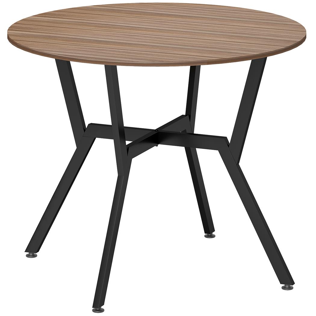 Table de Réunion ASLAN, Ronde, Structure En Acier, Ø 90 x 76 cm, En Bois, Couleur Hêtre Foncé