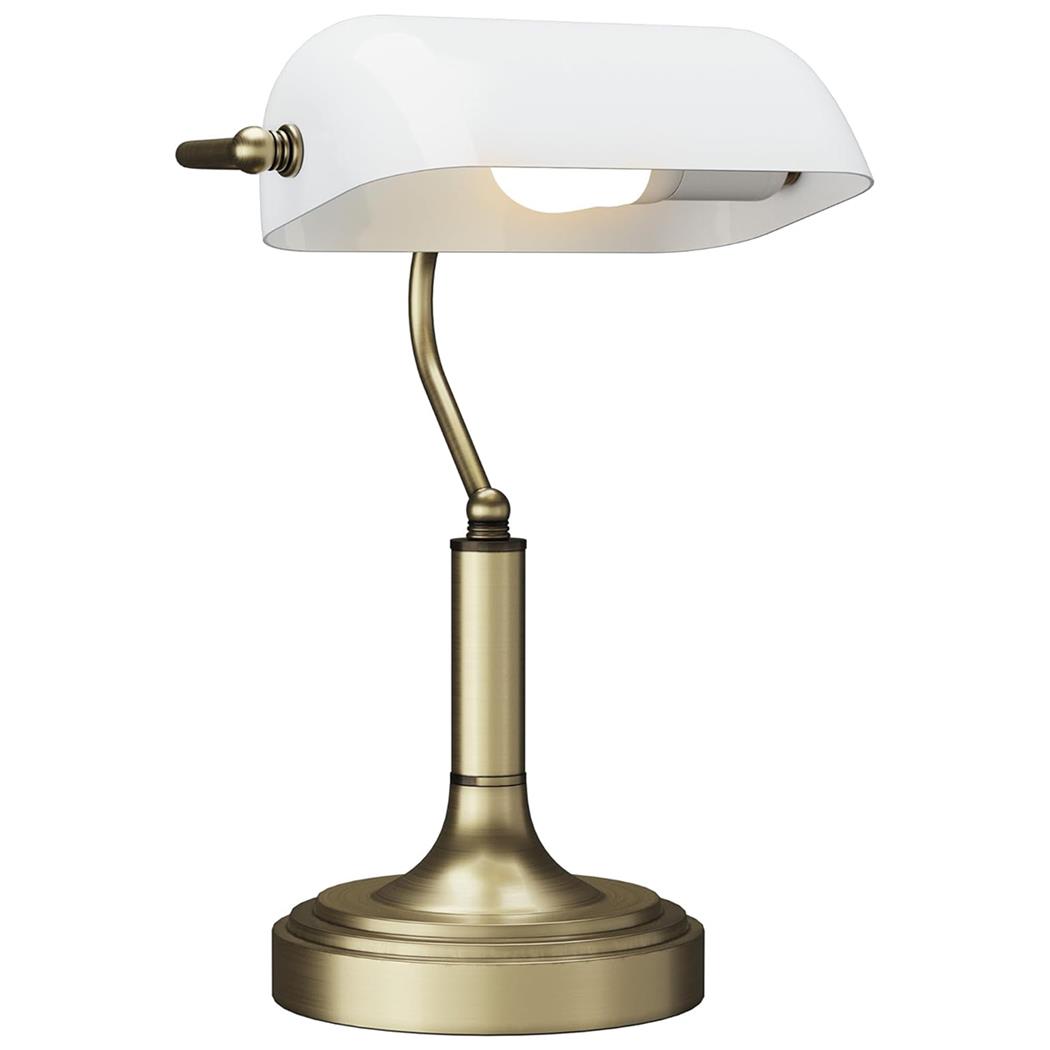 Lampe de Bureau HALO, Design Exclusif Lampe de Banquier, Style Vintage, Blanc