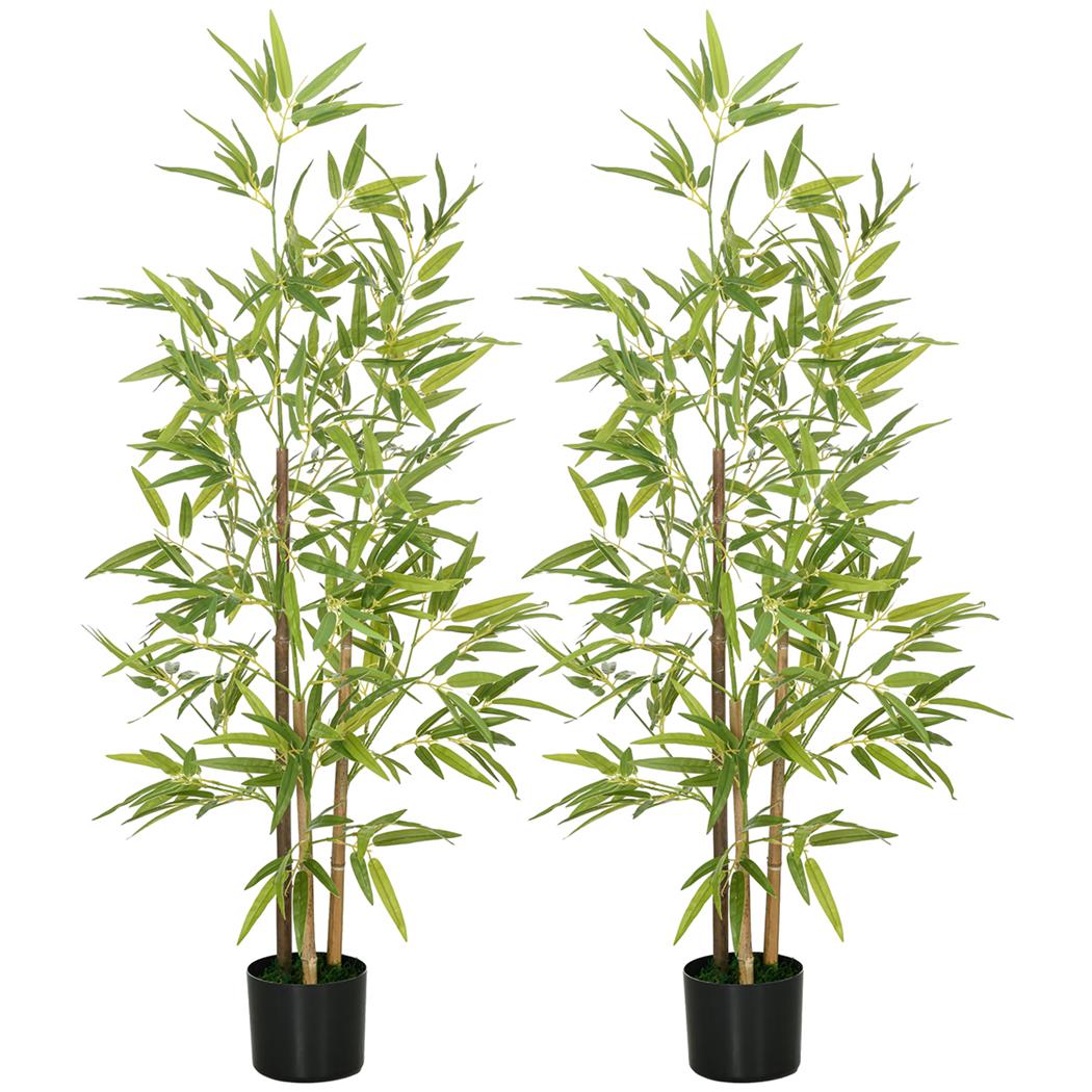 Lot de 2 Plantes de Bureau FLORIS, Hauteur 120 cm, Bambou Artificiel, Pot Inclus