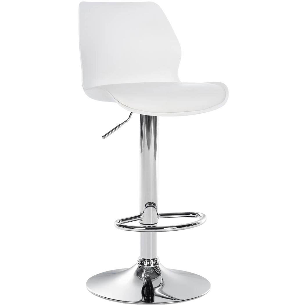 Tabouret de Bar DALIAN, Structure en Métal Chromé, Design Moderne, Cuir, Blanc