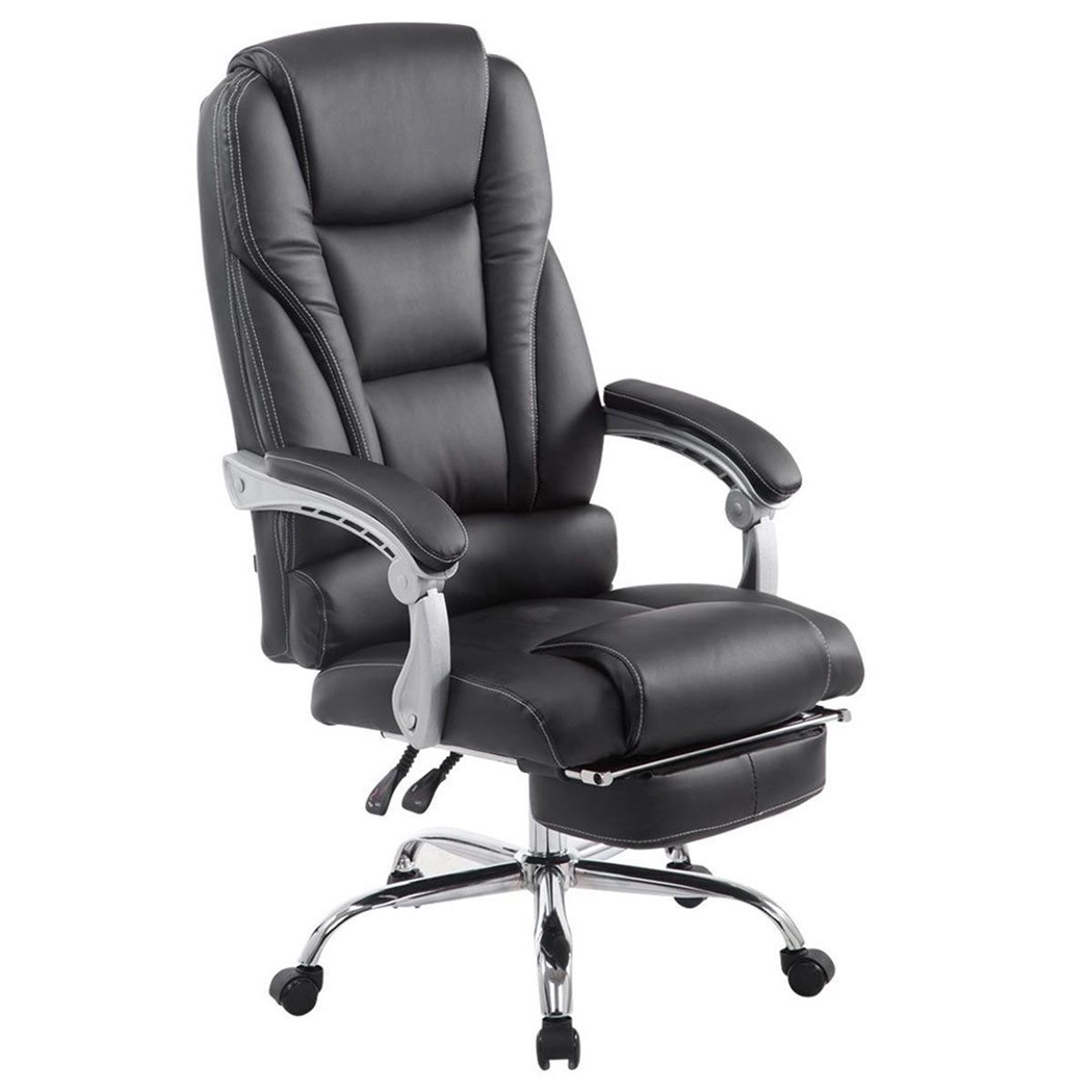 DEMO# Fauteuil de bureau COMODITY, Repose-pieds Extensible, en Cuir, Noir