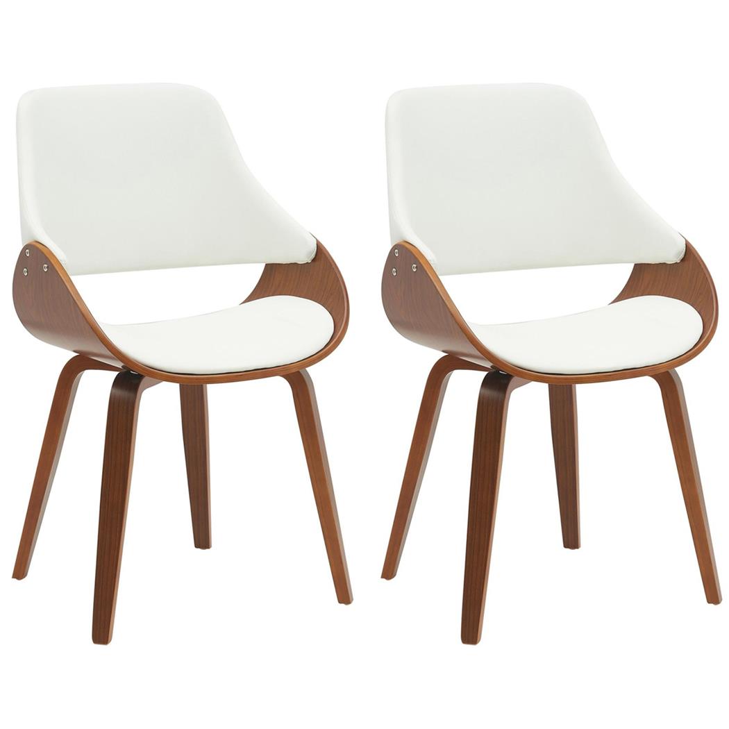 Lot de 2 Chaises Visiteur NESKA CUIR, Design Moderne, Structure en Bois couleur Noyer, Blanc