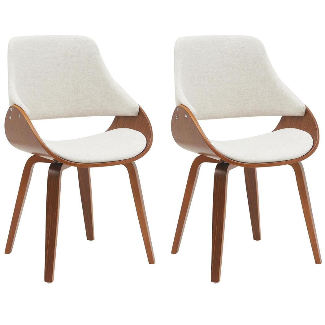 Lot de 2 Chaises Visiteur NESKA TISSU, Design Moderne, Structure en Bois couleur Noyer, Crème