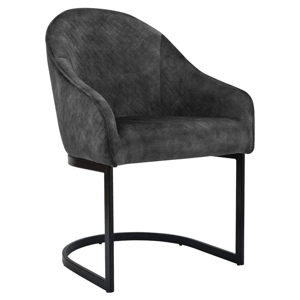 Chaise Visiteur TIKA, Rembourrage Epais, Structure Métallique, Piètement luge, En Velours, Gris Foncé