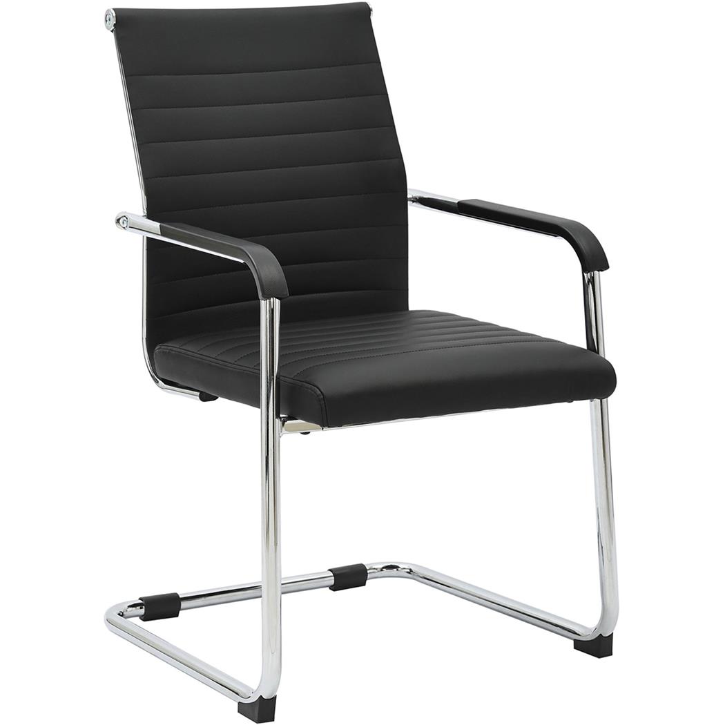 Chaise Visiteur LINAS, Design Moderne, Structure en Métal chromé, en Cuir, Noir