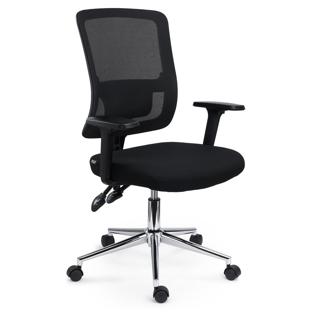 Chaise de Bureau MISTIC, Utilisation Intensive de 8h, Dossier Réglable, Support Lombaire, en Tissu et Maille, Noir
