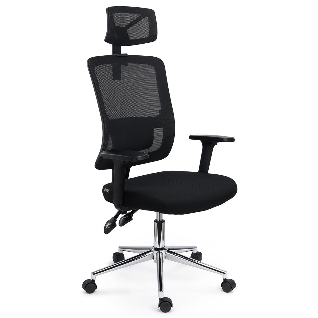 Chaise de Bureau MISTIC, Appui-tête, Utilisation Intensive de 8h, Dossier Réglable, Support Lombaire, en Tissu et Maille, Noir