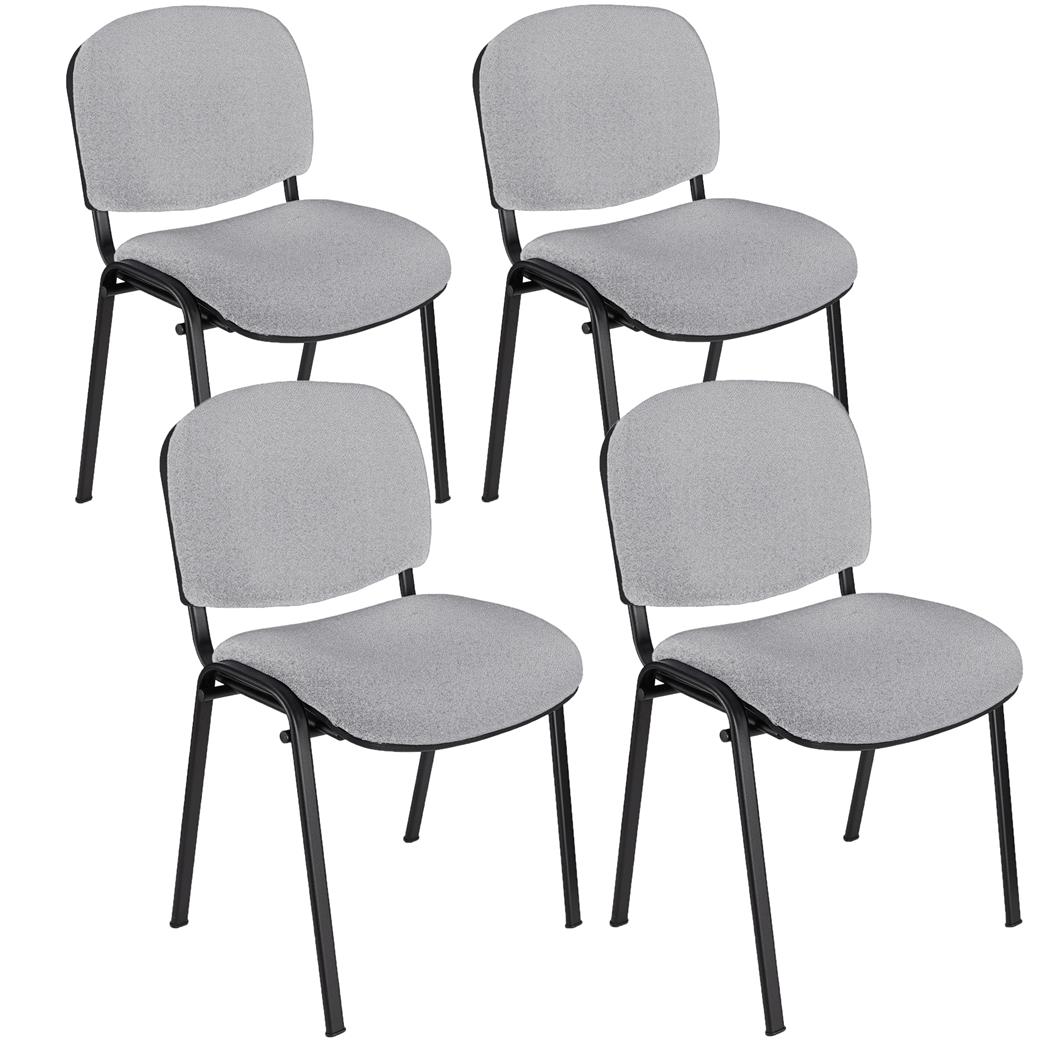 Lot de 4 Chaises Visiteur MOBY TISSU, Très Confortable, Piétement Noir, en Tissu, Gris