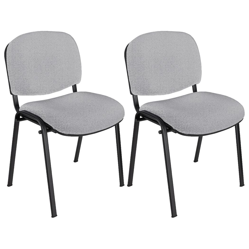 Lot de 2 Chaises Visiteur MOBY TISSU, Très Confortable, Piétement Noir, en Tissu, Gris