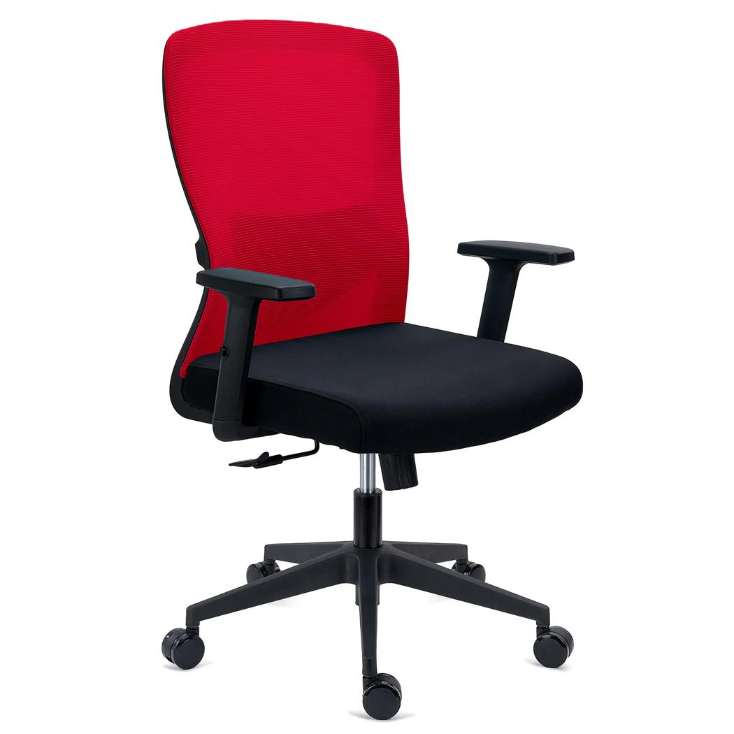 Chaise de Bureau NOTE, Utilisation Intensive de 8h, Support Lombaire Réglable, en Tissu et Maille, Rouge