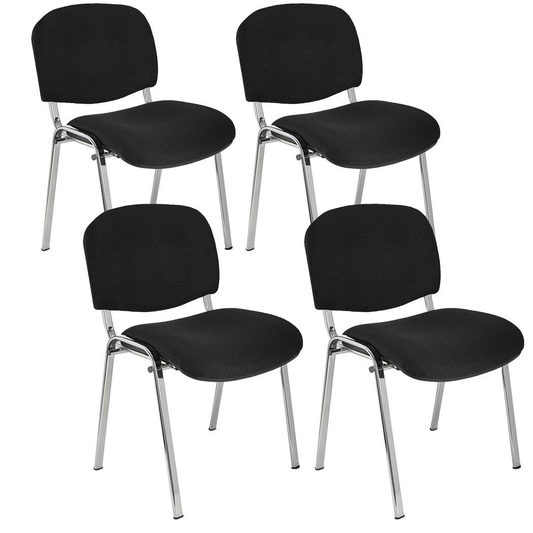 Lot de 4 Chaises Visiteur MOBY TISSU, Très Confortable, Piétement Chromé, en Tissu, Noir