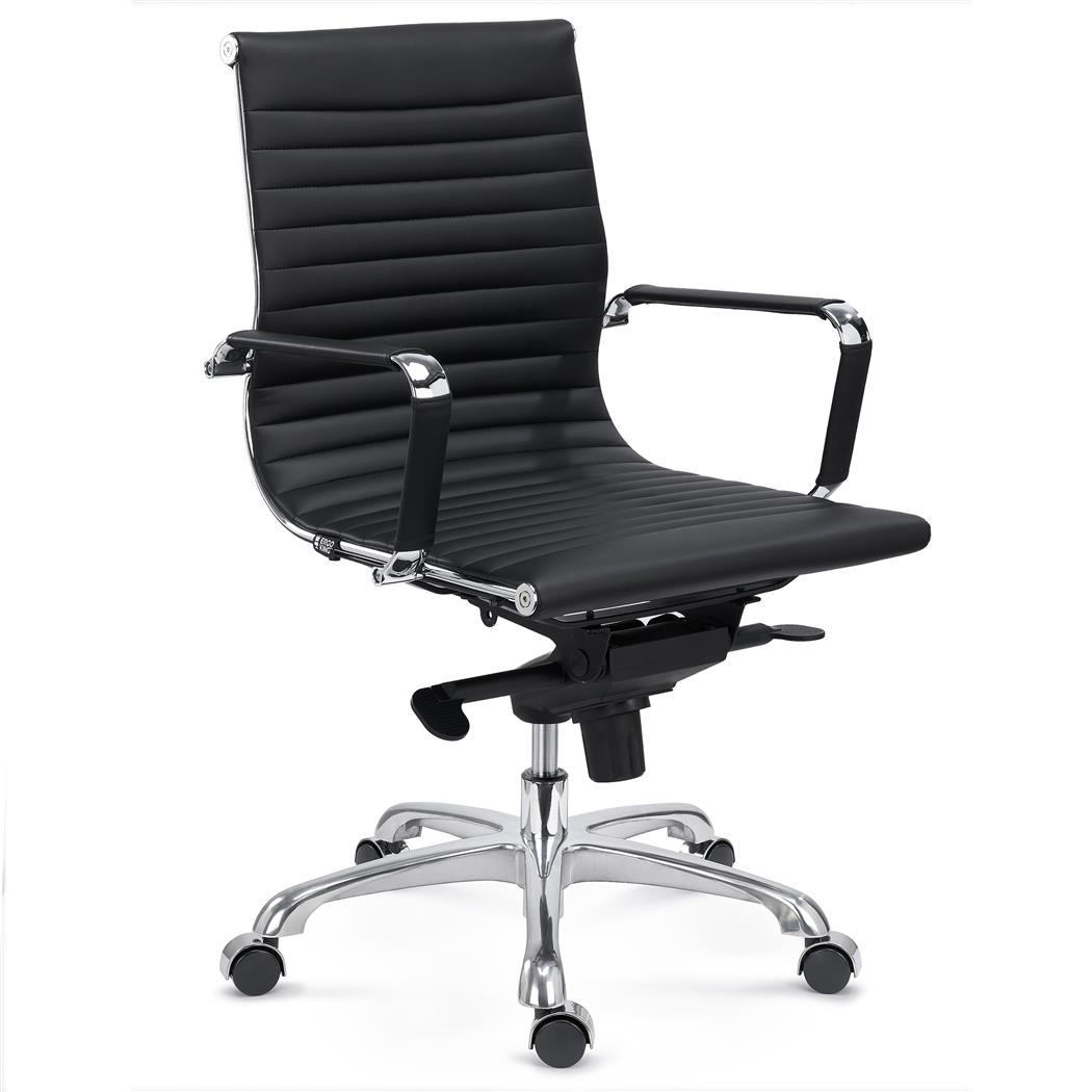 Chaise de Bureau DORIS, Dossier de Taille Intermédiaire, Structure Métallique Chromée, Cuir, Noir