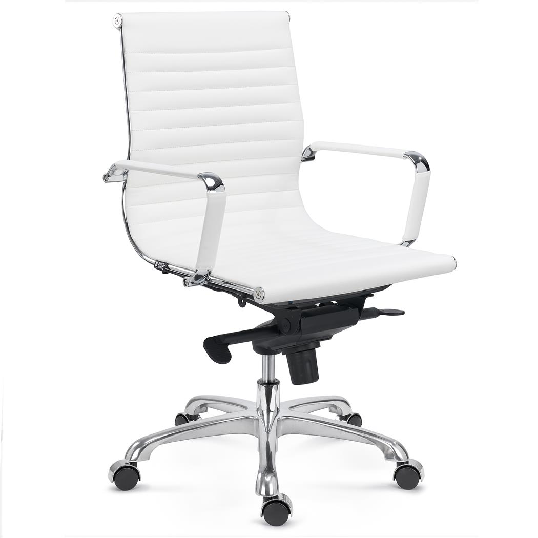 Chaise de Bureau DORIS, Dossier de Taille Intermédiaire, Structure Métallique Chromée, Cuir, Blanc
