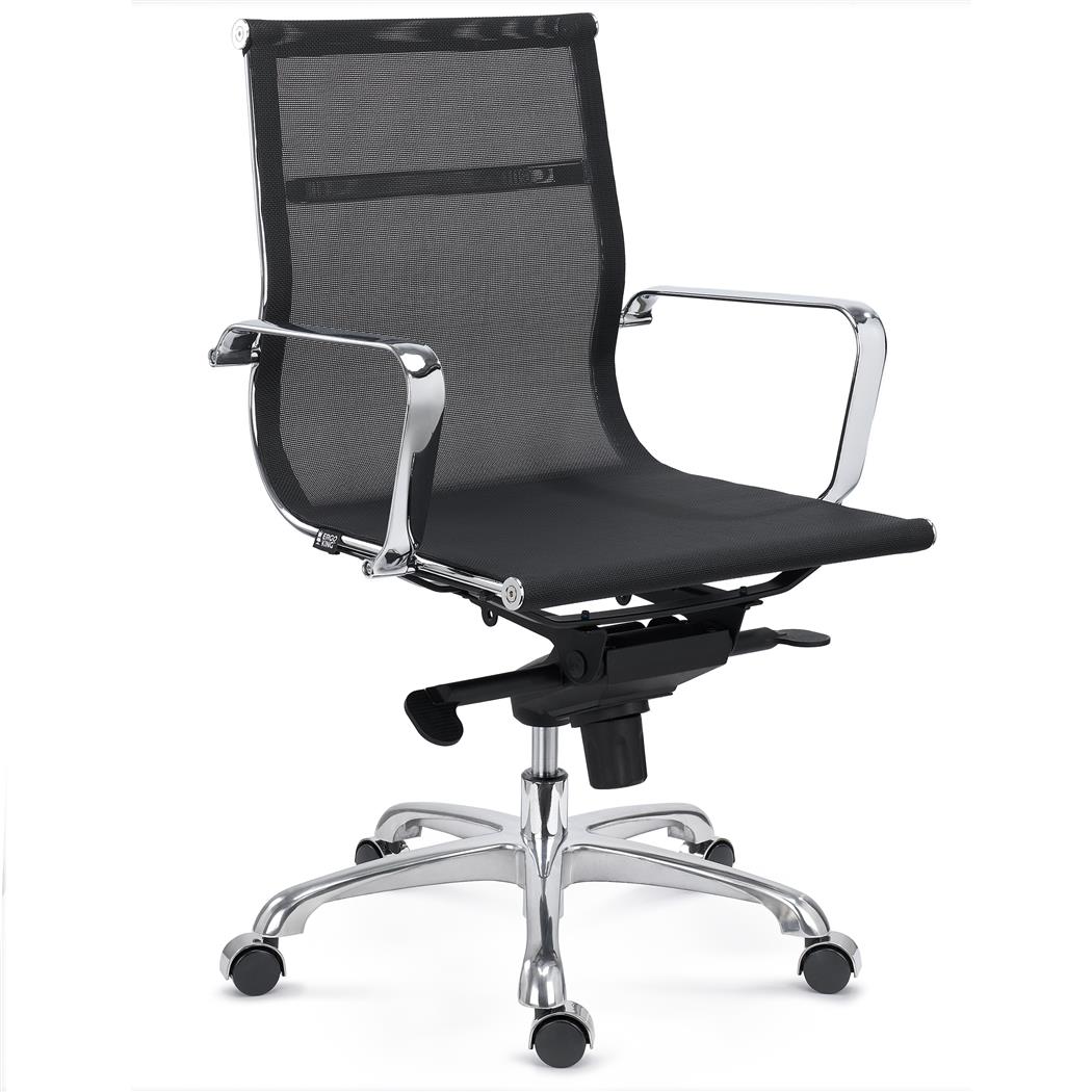 Chaise de Bureau DOMI, Dossier de Taille Intermédiaire, Structure Métallique Chromée, En Maille, Noir