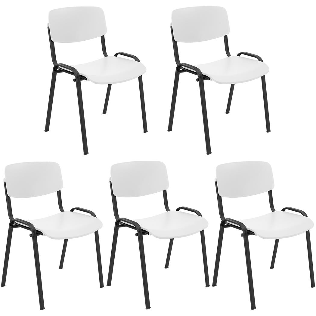 Lot de 5 Chaises Visiteur MILKA, Élégantes et Polyvalentes, Empilables, Piètement Noir, Blanc