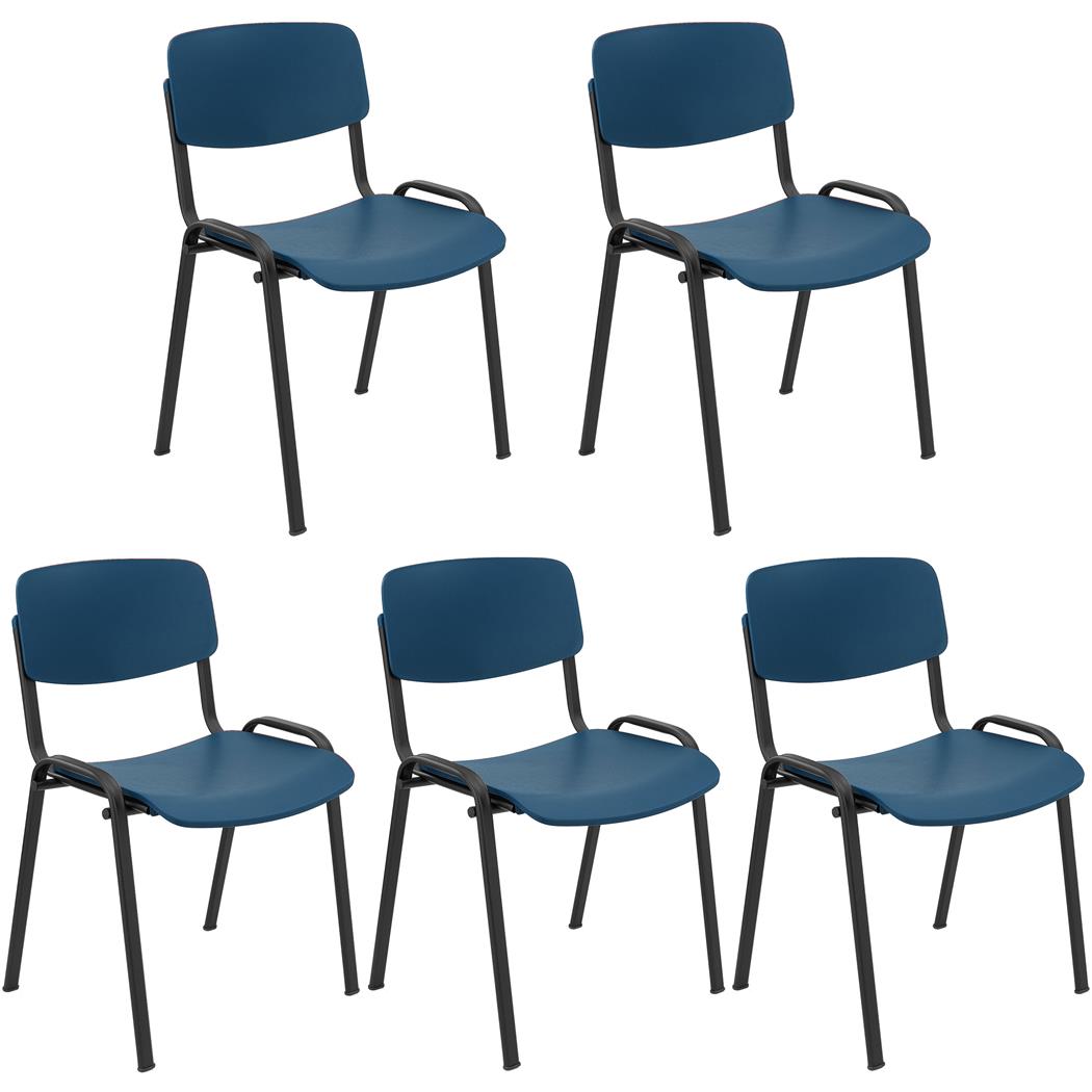 Lot de 5 Chaises Visiteur MILKA, Élégantes et Polyvalentes, Empilables, Piètement Noir, Bleu