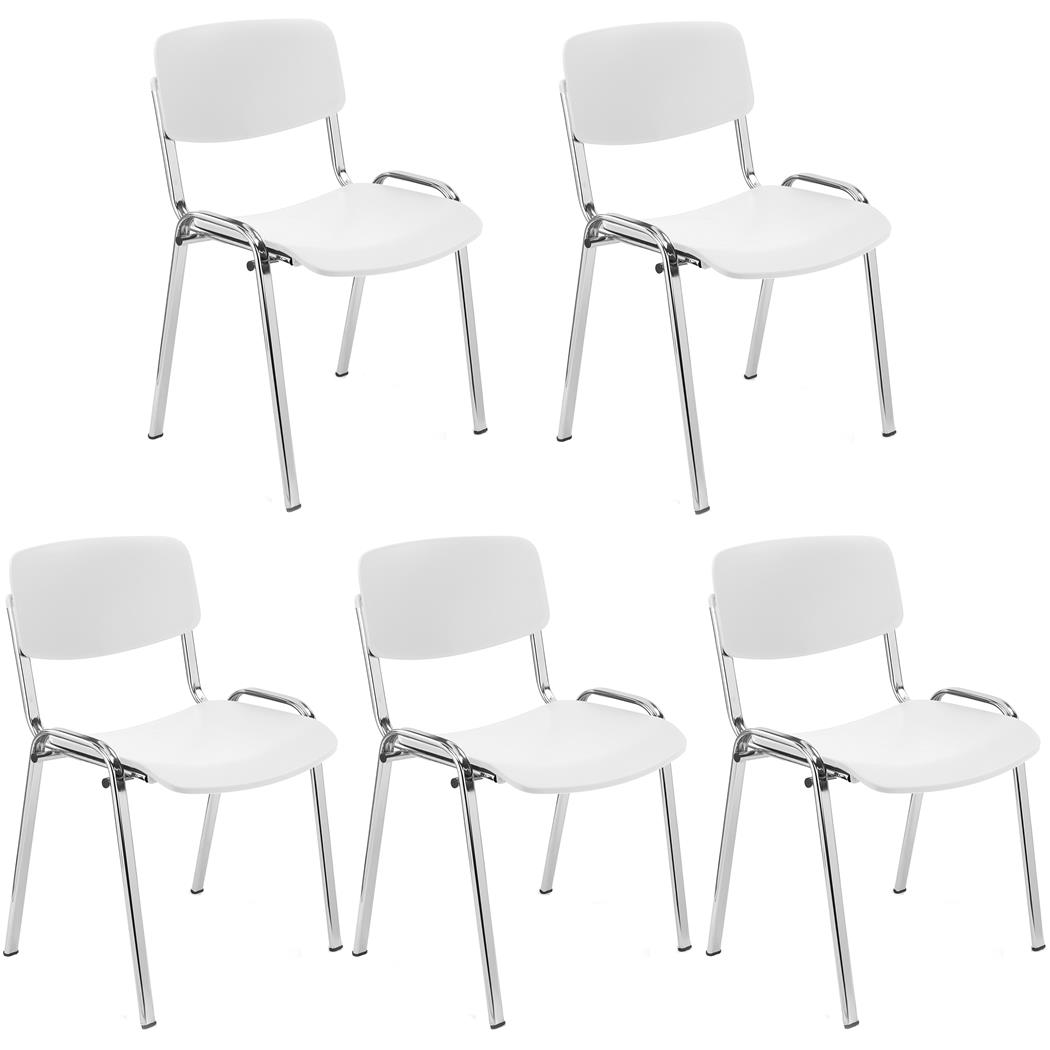 Lot de 5 Chaises Visiteur MILKA, Élégantes et Polyvalentes, Empilables, Piètement Chromé, Blanc