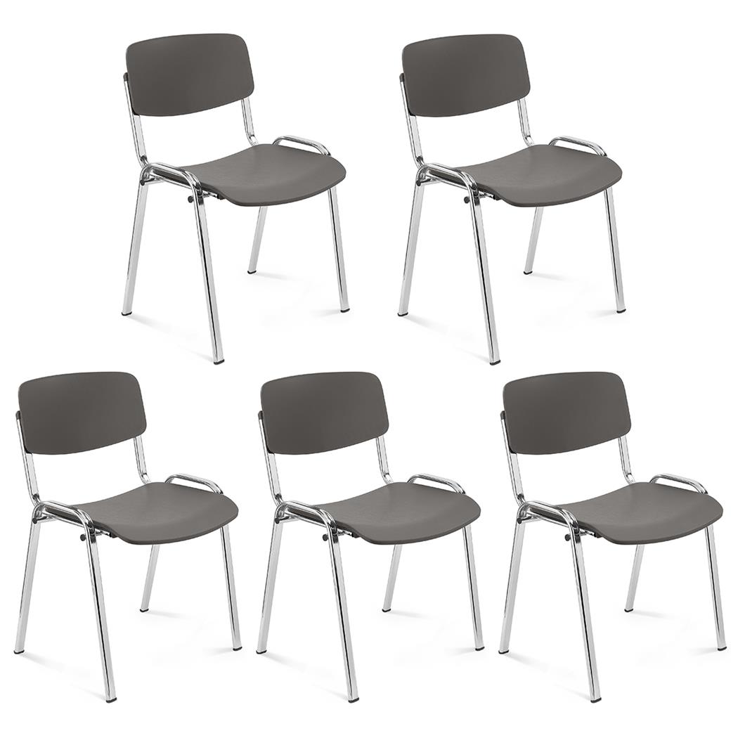 Lot de 5 Chaises Visiteur MILKA, Élégantes et Polyvalentes, Empilables, Piètement Chromé, Gris