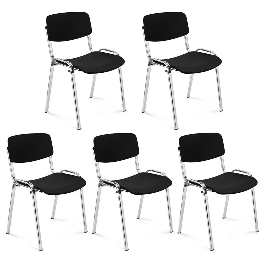 Lot de 5 Chaises Visiteur MILKA, Élégantes et Polyvalentes, Empilables, Piètement Chromé, Noir