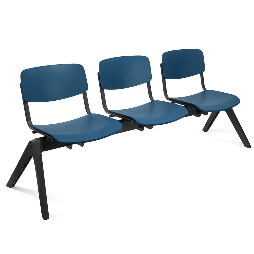 Banc salle d'attente 3 sièges MILKA, Structure Robuste, Très Confortable, Polypropylène, Bleu